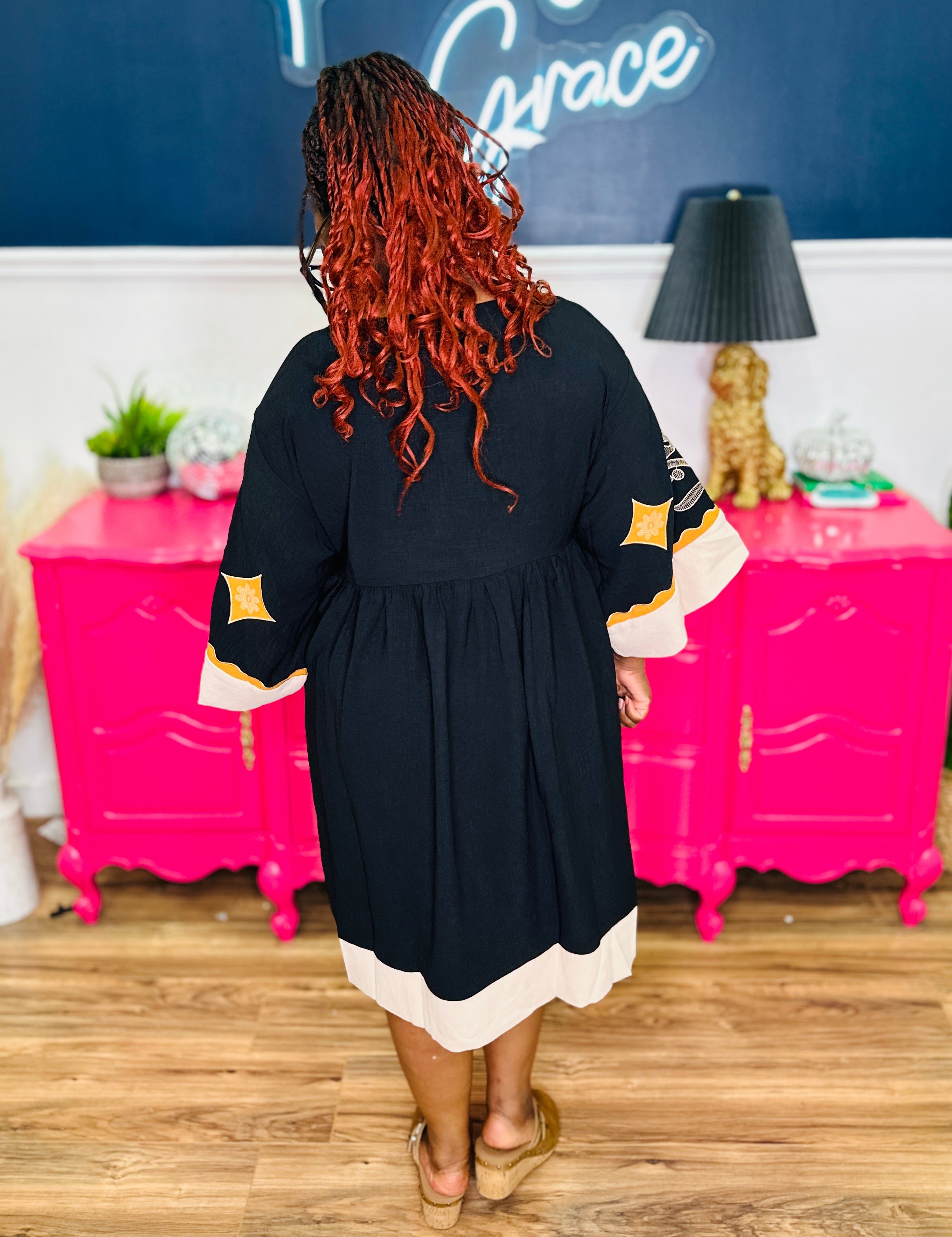 Embroidered Plunge V-Neck Mini Dress - LAST ONES FINAL SALE