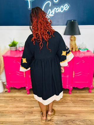 Embroidered Plunge V-Neck Mini Dress