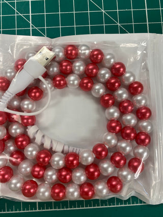 4-In-1 Beaded Charging Cable - Red/White