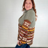 Aztec Contrast Relaxed Turtleneck Long Sleeve Top - LAST ONES FINAL SALE