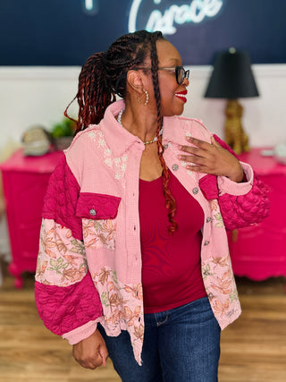 POL Balloon Sleeve Pointed Floral Pattern Jacket