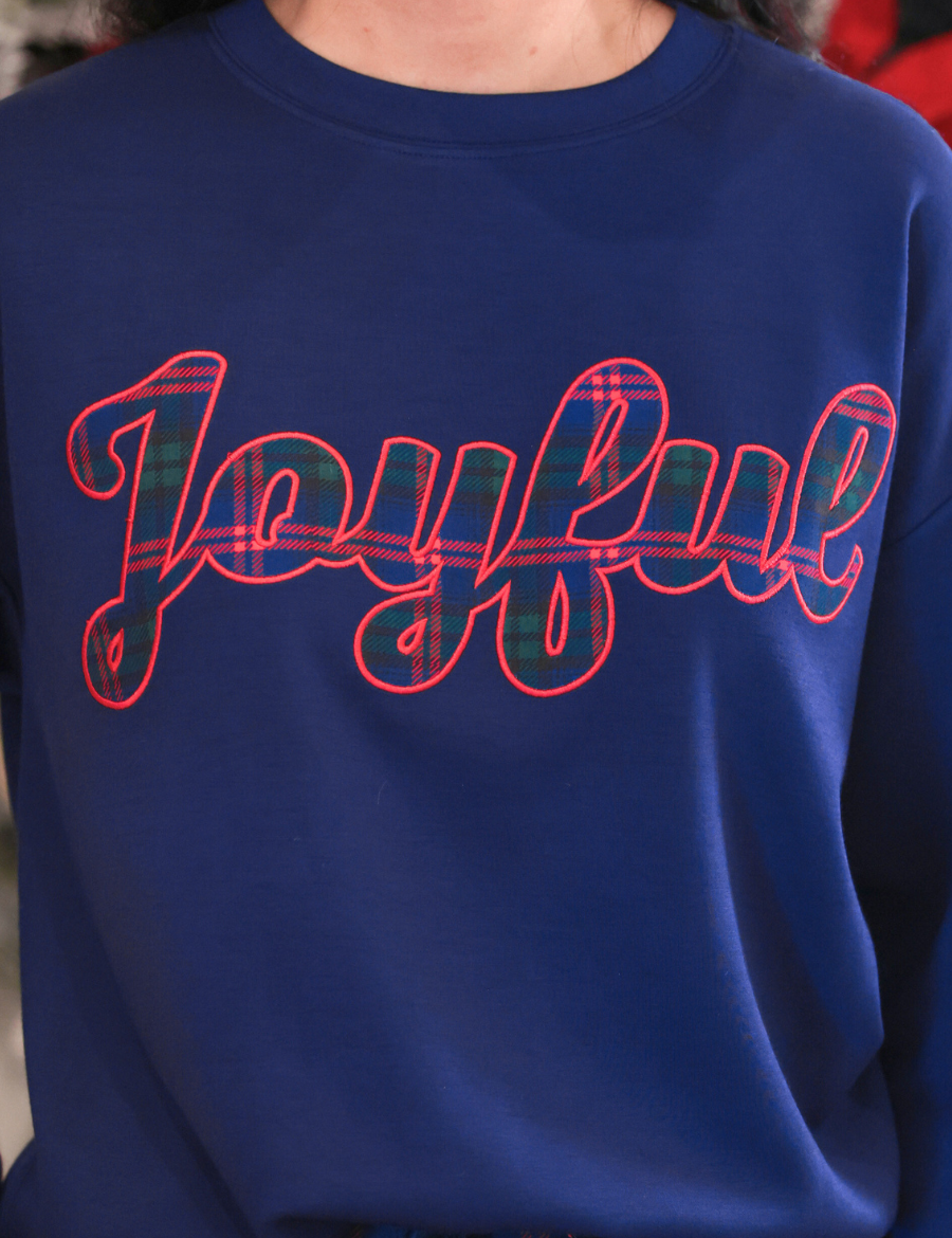 PREORDER- Joyful Plaid Patch Luxe Pullover
