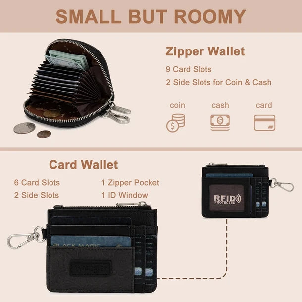 Wrangler Floral Tooled 2‑Piece RFID Wallet Set - Black