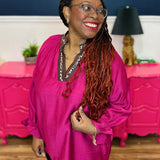 DEAL! Smocked Sleeve Top With Leopard Detail Neckline - FINAL SALE