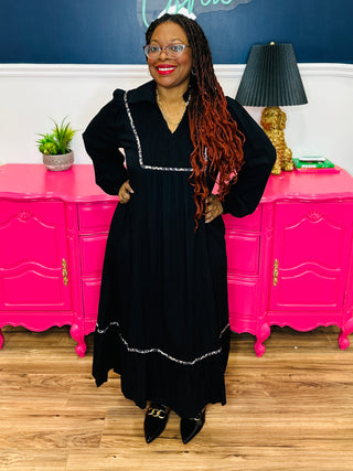 Black Dress with Leopard Stitch Accent