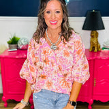 Quinn Pink and Rust Floral Print Puff Sleeve Top - LAST ONES FINAL SALE