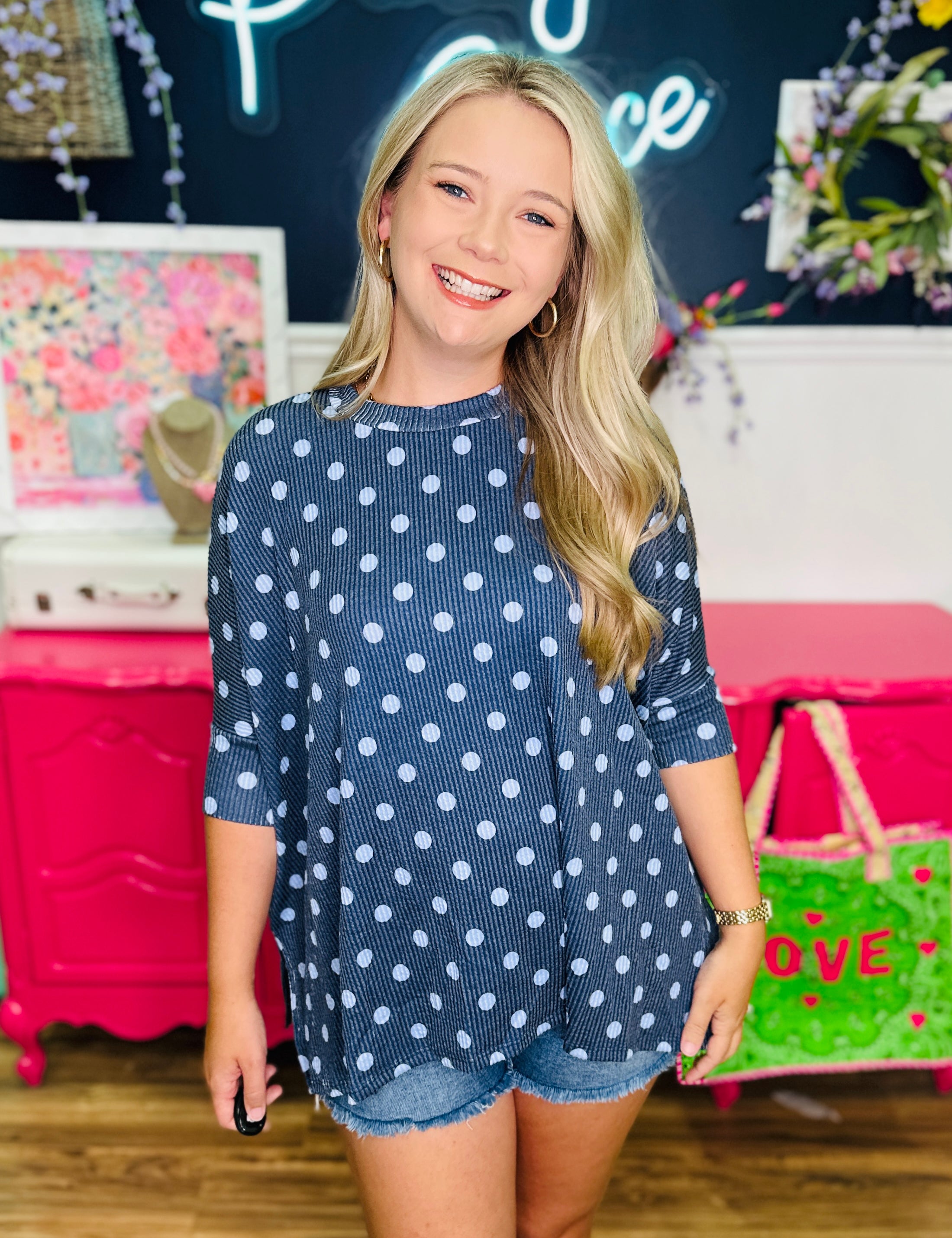 Everyday Dot Top - Navy & Blue