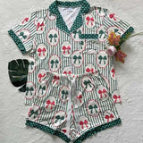 PJ Set - Button Down Short Sleeve Shorts Bow Stripe - Preorder