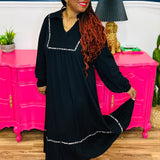 Black Dress with Leopard Stitch Accent - FINAL SALE