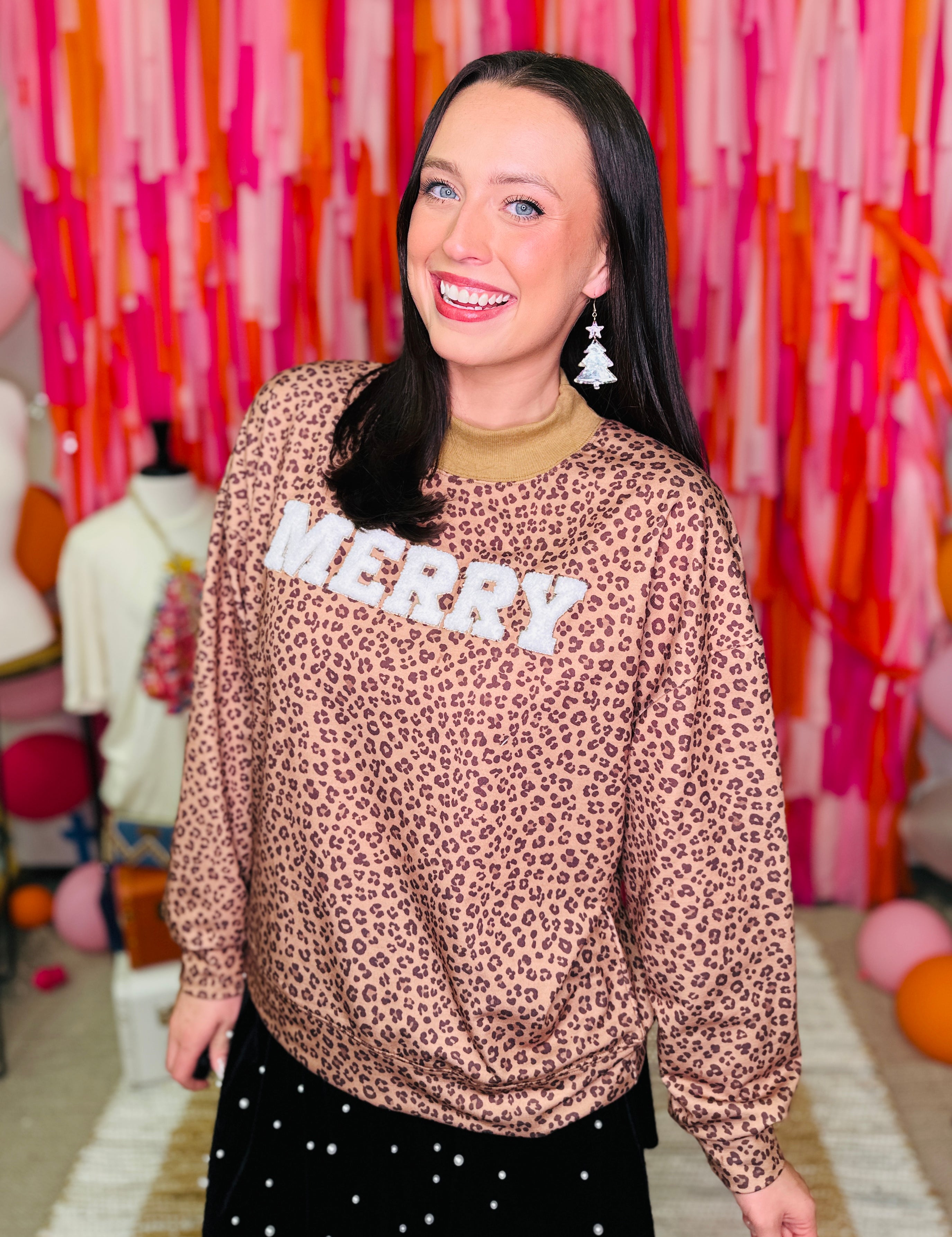 "Merry" on Leopard Mock Neck Top  - PREORDER
