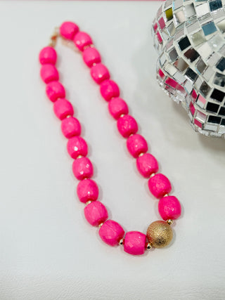 Chunky Beaded Necklace - Hot Pink
