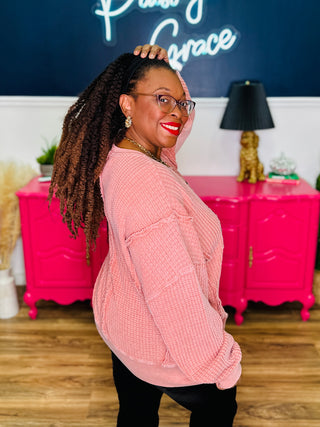 Peace Patch Washed Thermal Pullover - Faded Mauve