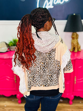 POL Oversized 3/4 Sleeve Leopard Print Hoodie