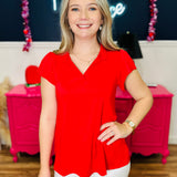 The Nicole V-Neck Top - Red (PREORDER)