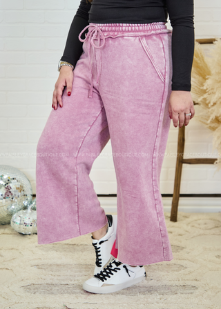 In or Out Wide Leg Cropped Pants in Light Rose