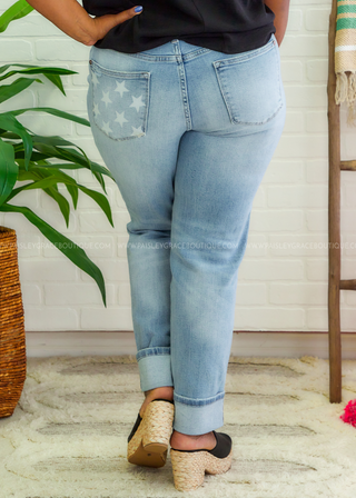 Sam Mid Rise Star Pocket Boyfriend Jeans