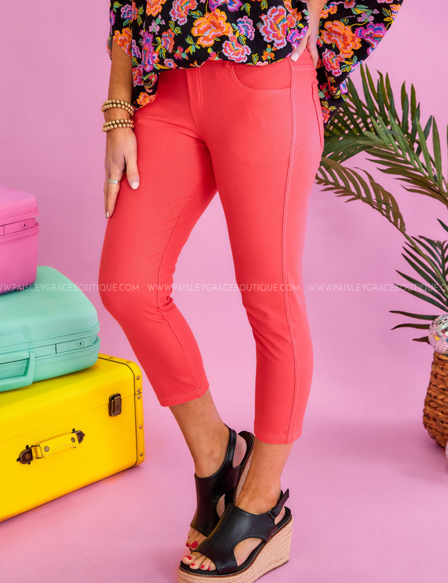 Nora Stretch Capri Jeggings - Coral* LAST ONES FINAL SALE *