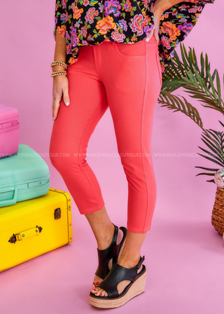 Nora Stretch Capri Jeggings - Coral - FINAL SALE