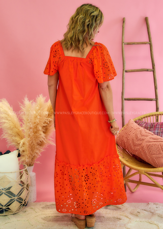 Eyelet Maxi Dress - Sunset - LAST ONE FINAL SALE