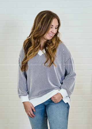 Stripe A Chord Top - Navy