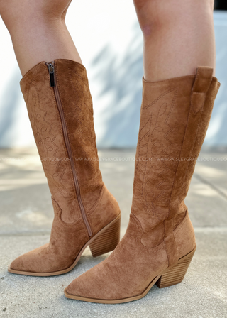 Howdy Cowboy Boots by Corkys - Cognac Suede