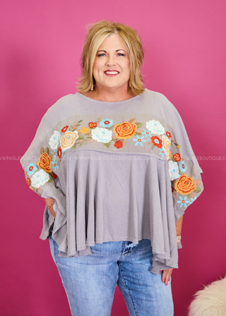 Boho Chic Top - Grey PLUS ONLY