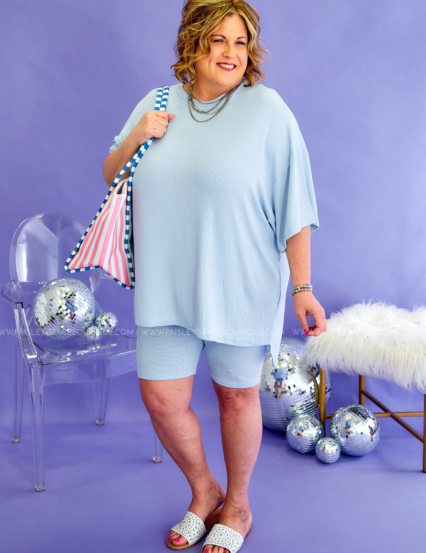 Joanna Ribbed Top & Short Set - Sky Blue* FINAL SALE *