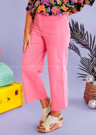 Cassidy Cropped Wide Leg Jeans by Judy Blue - Pink - LAST ONE FINAL SALE