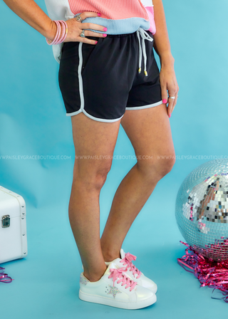 Black And White Drawstring Everyday Shorts - GAMEDAY