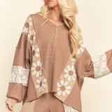 Heavy Waffle Knit Lace Flower Sweatshirt - LAST ONES FINAL SALE