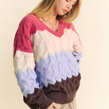 V Neckline Cozy Waves Color Block Sweater* FINAL SALE *