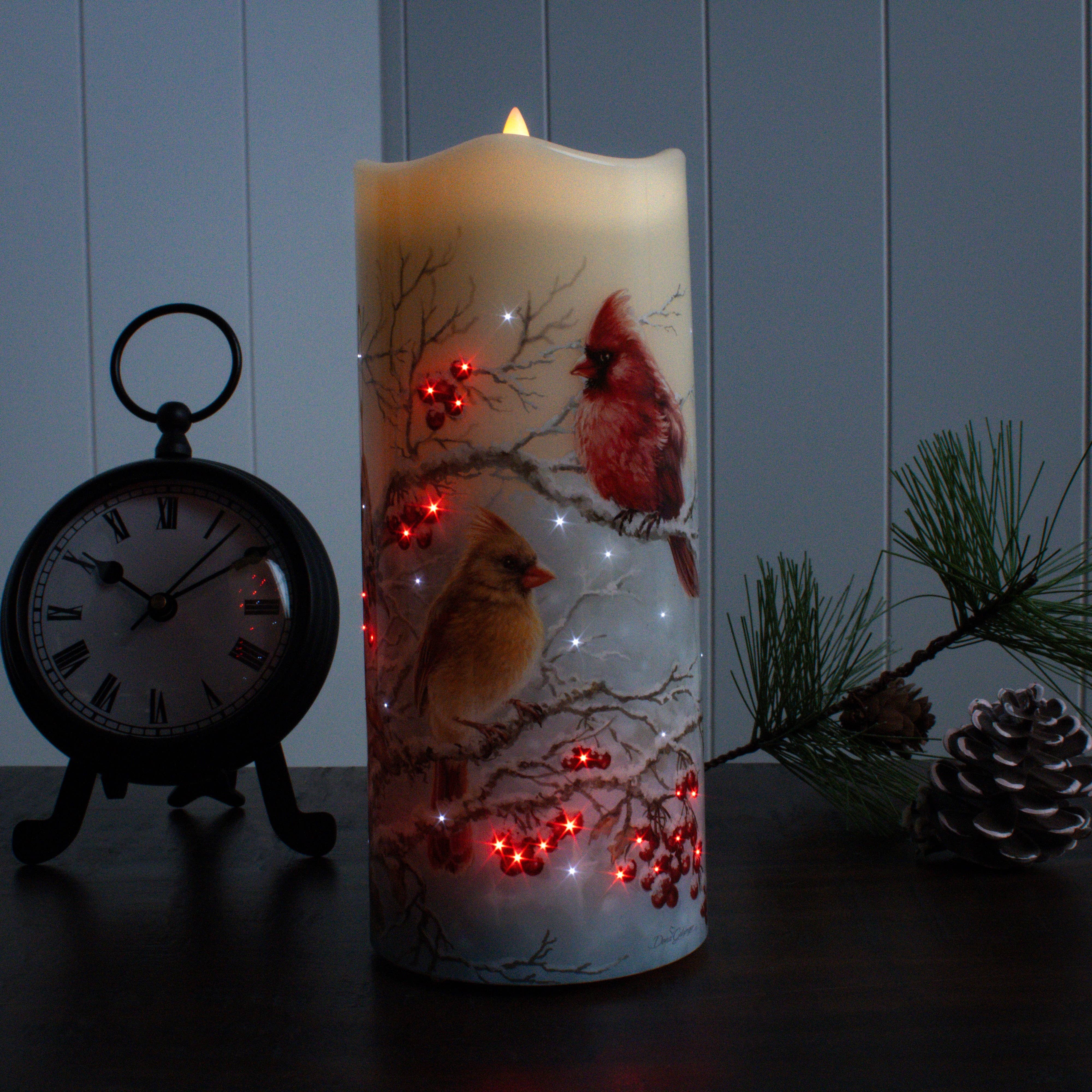 Winter Cardinals Fiber Optic Candle