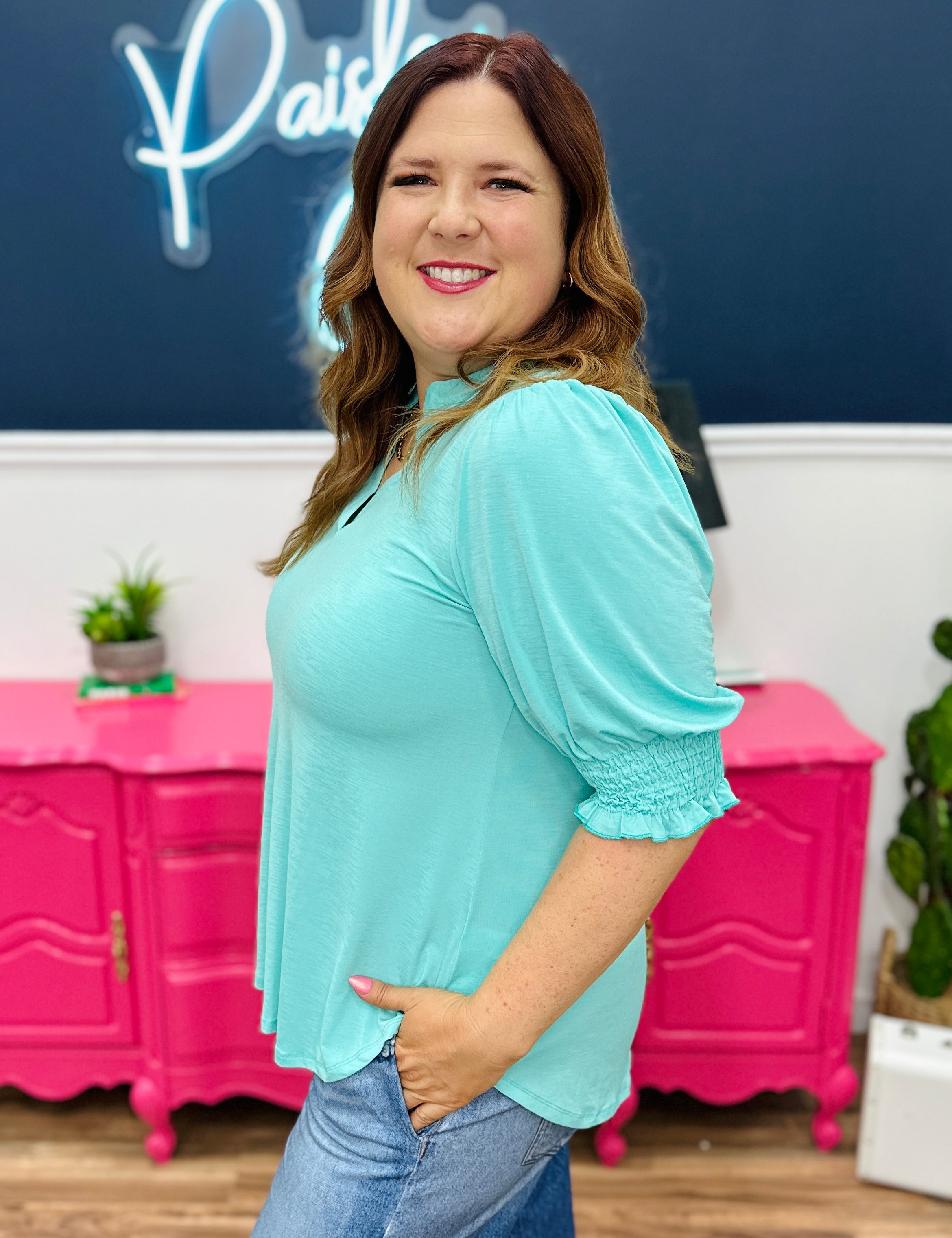 Dear Scarlett Lizzy Smocked Top - Crushed Mint - FINAL SALE