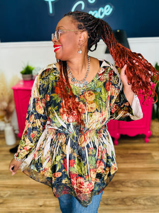 Velvet Floral Gathered Top