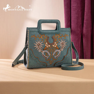 Montana West Embroidered Top Handle Crossbody - Turquoise
