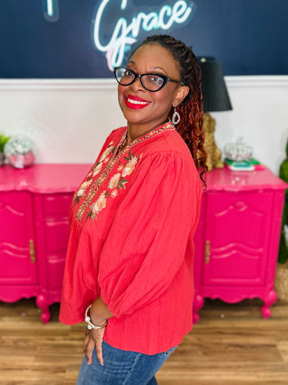 3/4 Sleeve Textured Blouse