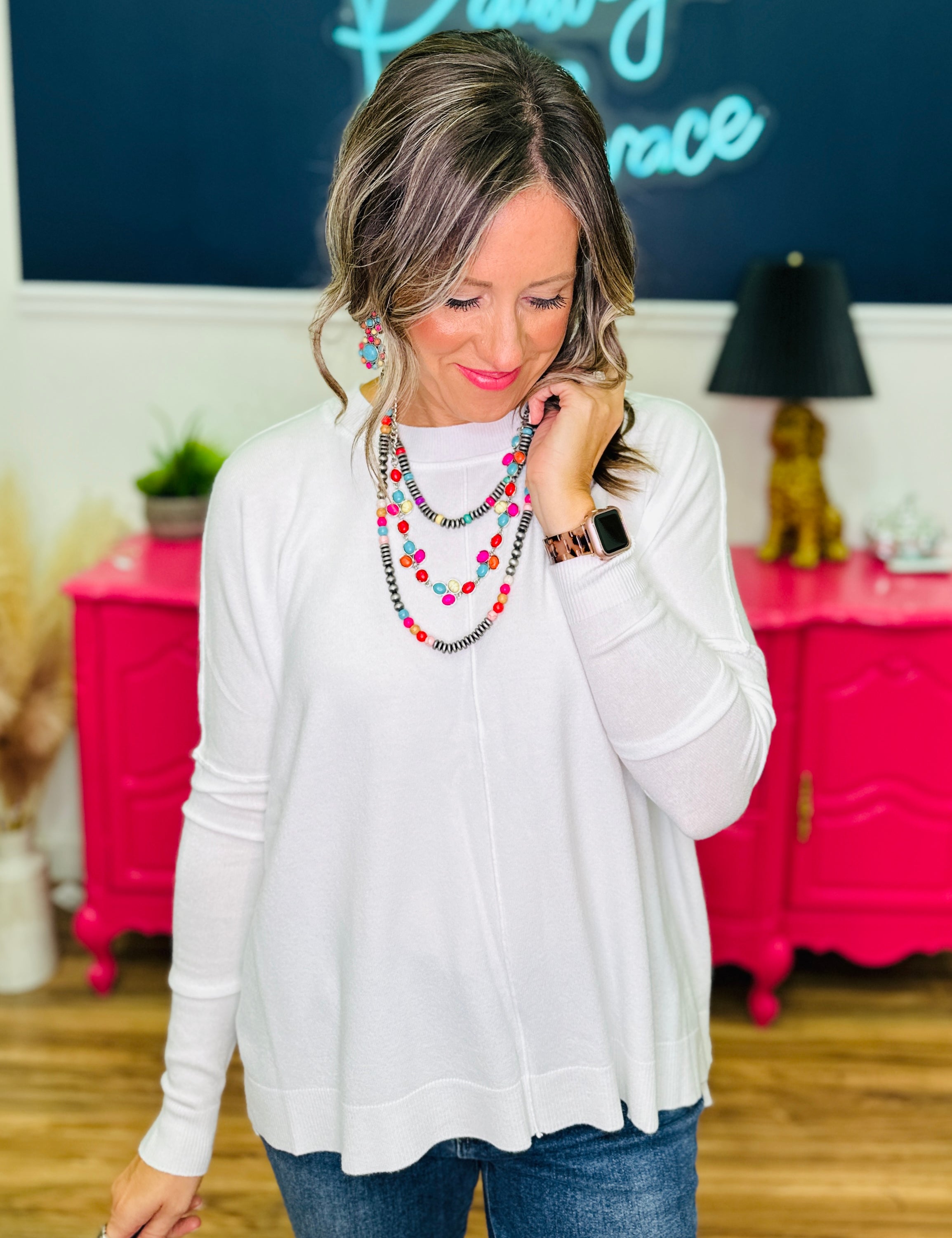 White Stitch Cashmere Sweater - LAST ONES FINAL SALE