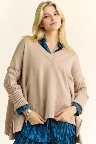 Solid Ribbed Sleeve Side Slit Pullover Sweater (Reg Only) - 2 Colors  - PREORDER