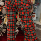PREORDER- Just Vibing Denim Pants- Red Christmas Plaid