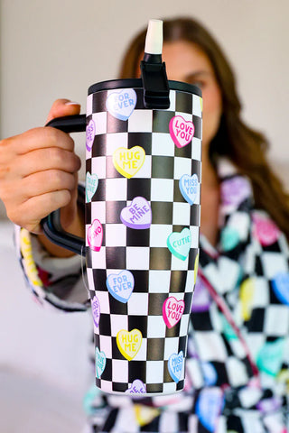 Checkered Conversation Hearts Sleek Tumbler