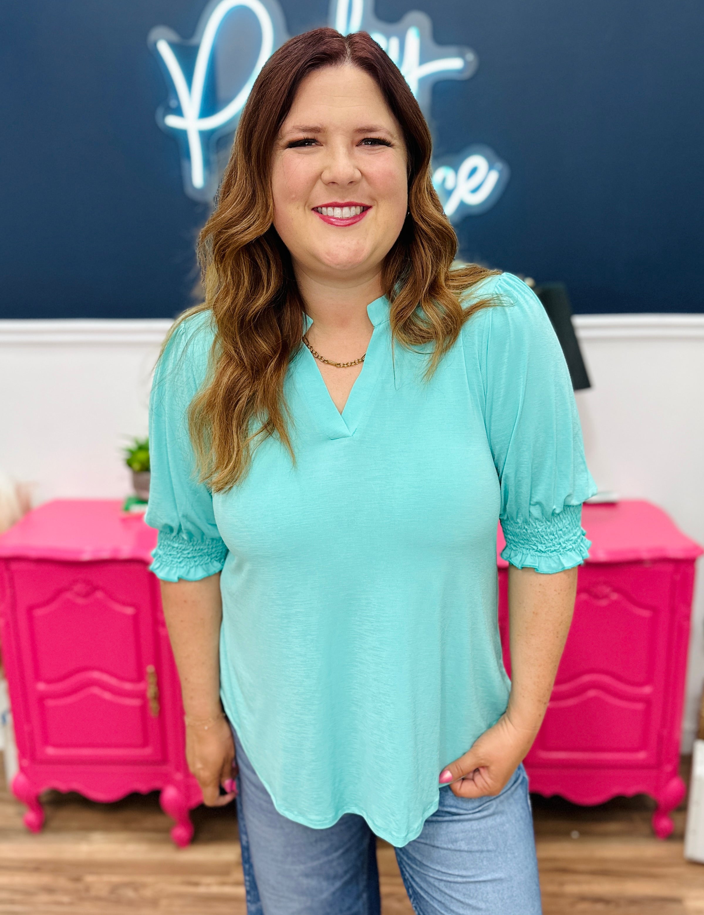 Dear Scarlett Lizzy Smocked Top - Crushed Mint - FINAL SALE