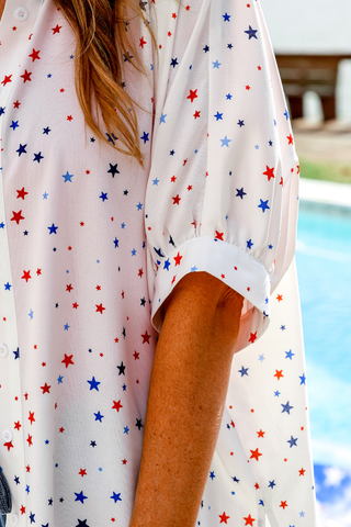PREORDER- Sutton Button Up Top- Patriotic Stars