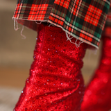 PREORDER- Just Vibing Denim Pants- Red Christmas Plaid