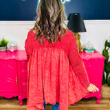 Washed Pleated Detail Long Sleeve Flare Tunic Top - LAST ONES FINAL SALE