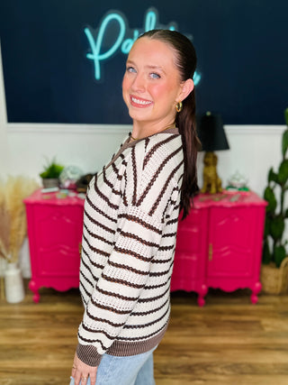 Loose Fit Striped Knit Pullover Sweater