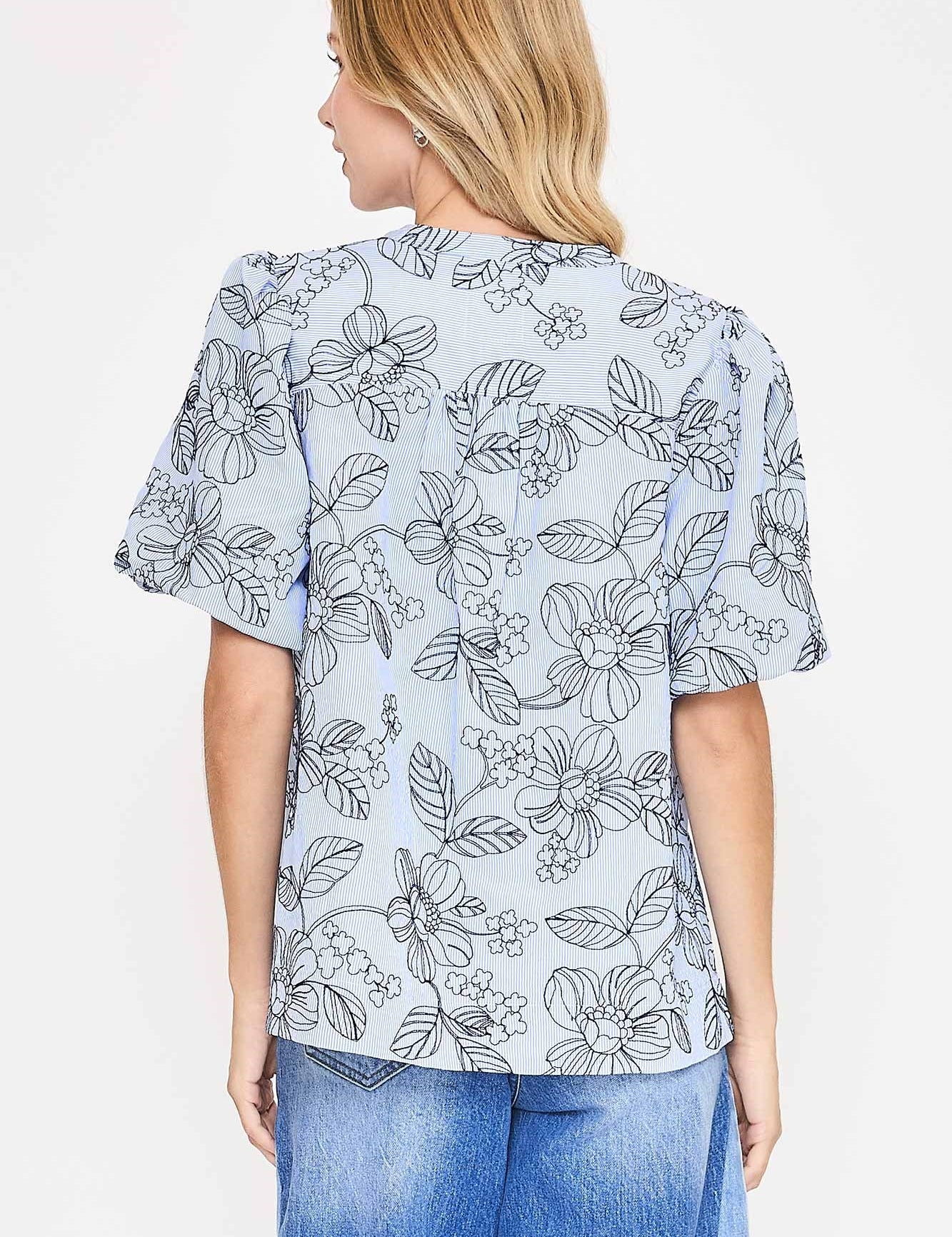 Embroidered Floral Print Blouse