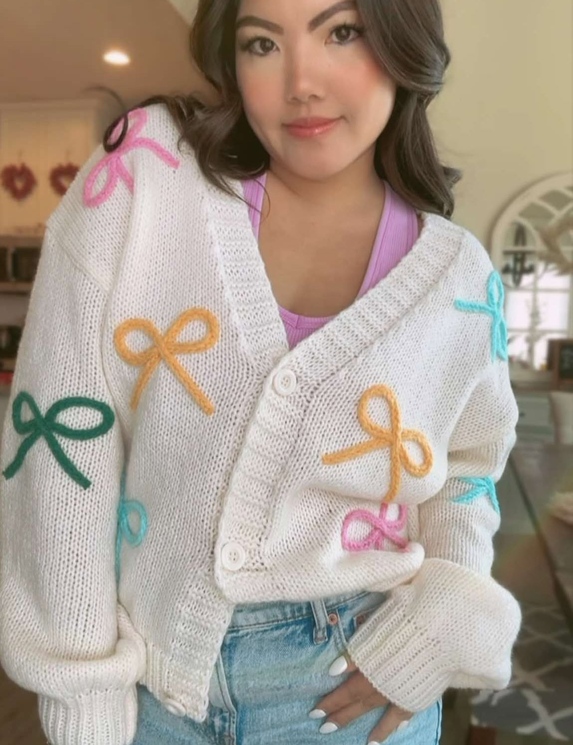 Simply Darling Pastel Bow Lightweight Cardigan - FINAL SALE