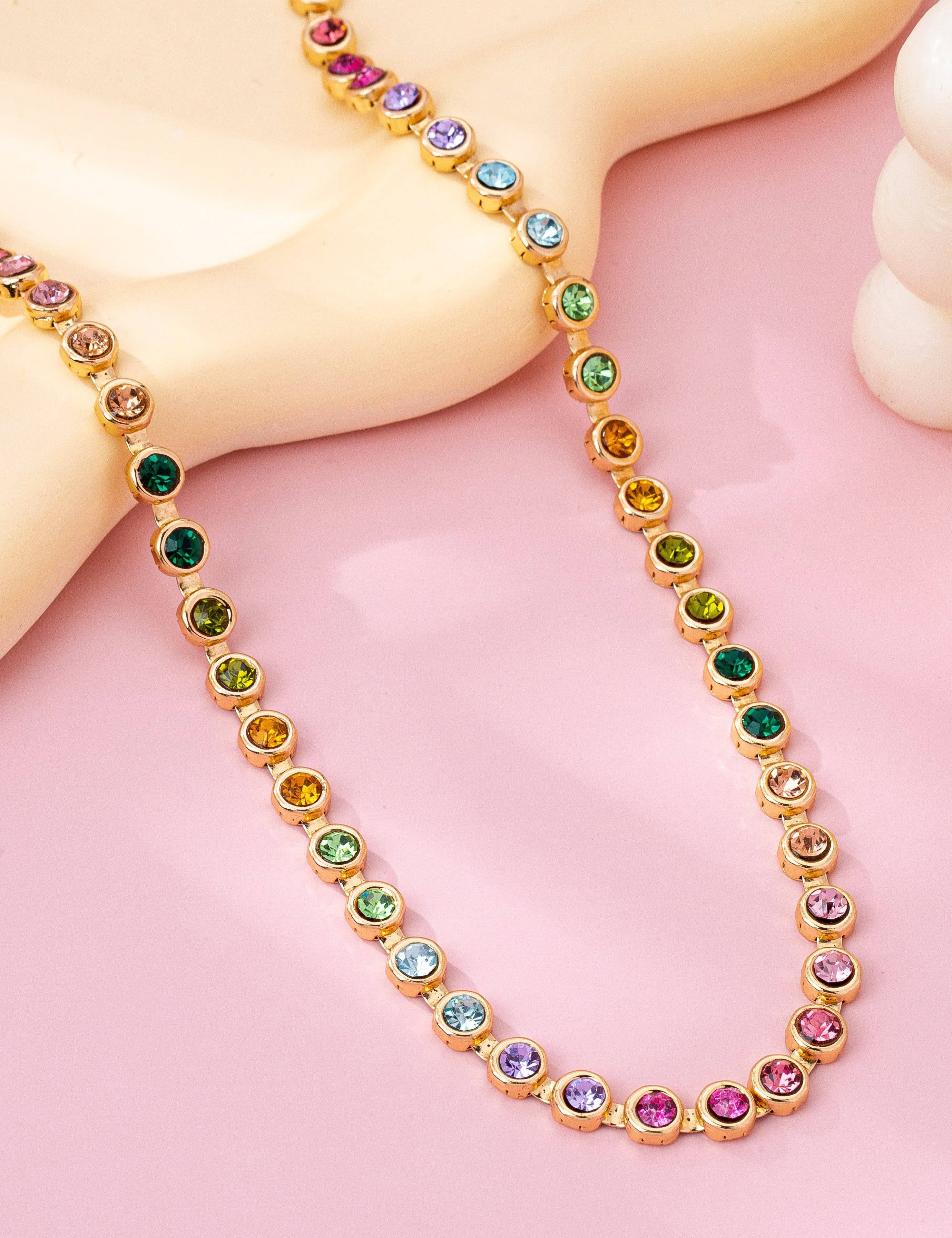 Uptown Girl Bezel Gemstone Tennis Necklace