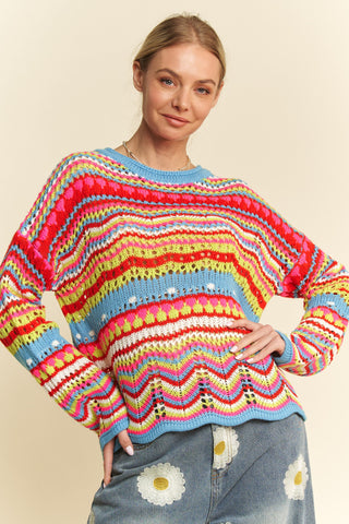 Multi Texture Pull Over Sweater Cover Up Top  - PREORDER