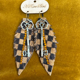 Leather Fringe Checkered Key Earrings